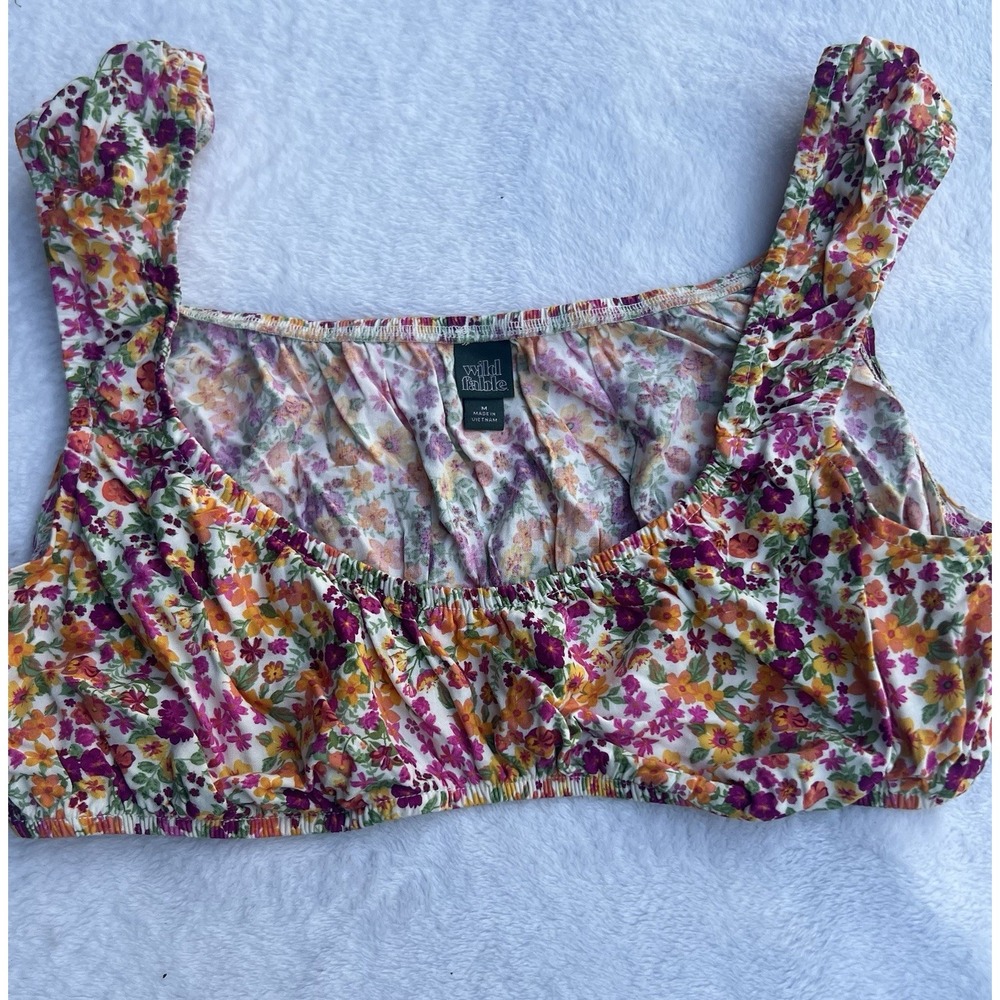 Women's Wild Fable M Cropped Top Elastic Edge Sleeveless Orange Pink Floral